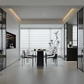 Modern Minimalist Living And Dining Room With Black Leather Sofa And Soft Ambient Lighting