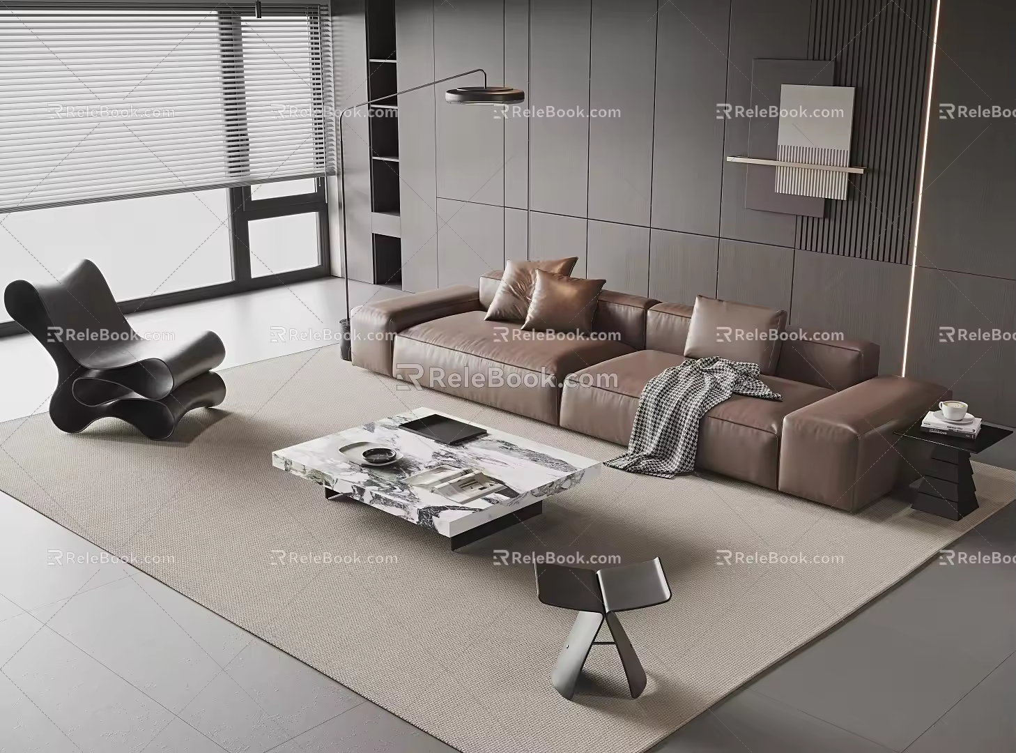 Sofa Coffee Table Combination Module Combination Sofa Coffee Table Single Person Leisure Chair Sofa Background Wall Floor Lamp Carpet Side Table Jewelry Ornaments 3d model