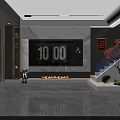 Modern Office Space Interior With Desk Computer Bookshelves Marble Counter Stools And Green Plant