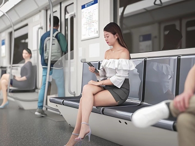 Multi-person woman subway beauty street shooting bus women men sitting posture mobile phone glue 3d model