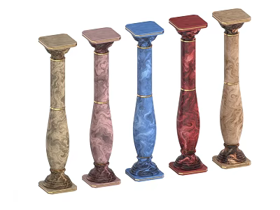 Colorful Decorative Roman Columns With Intricate Patterns Golden Bands And Square Bases 3d model