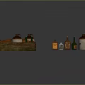 Essential Household Items Including Wooden Tray Jars With Lids And Colorful Bottles