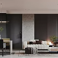 Modern Living and Dining Room Interior Design With Wooden Wall TV Fireplace and Coffee Table