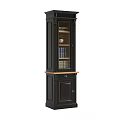 Traditional Black Bookcase With Glass Doors Filled With Books And Wooden Base