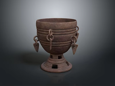 Dark Brown Decorative Iron Container With Rings And Hollow Base For Daily Life 3d model