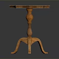 Vintage Wooden Functional Table With Scalloped Top And Curved Carved Legs