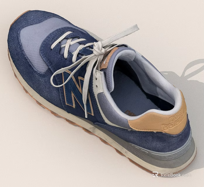 Blue Gray Beige Casual Sneakers With White Laces And Rubber Sole 3d model 
