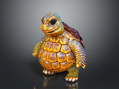 Decorative Turtle Figurine With Intricate Shell Patterns And Vibrant Colors Standing Pose 3d model