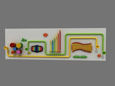Colorful Wall Mounted Play Equipment for Kids with Pipes Balls and Structures 3d model