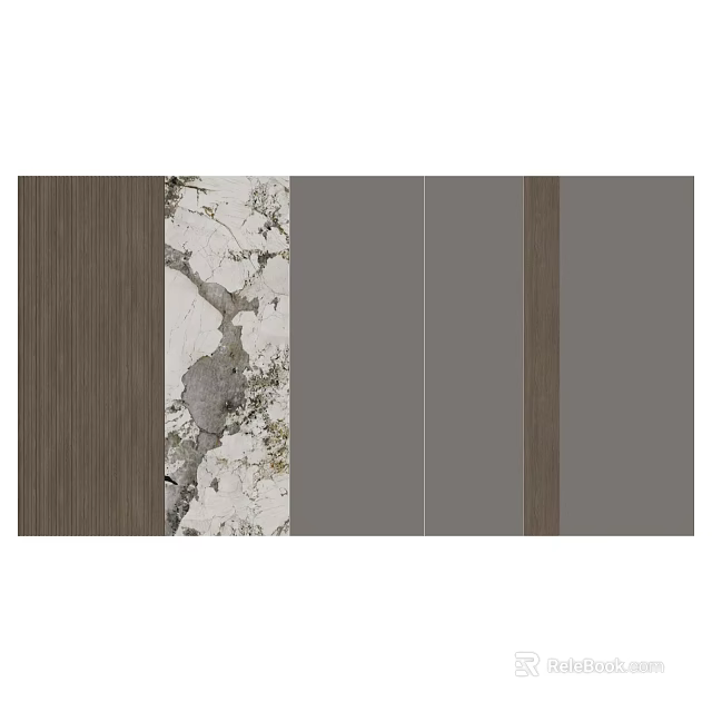 Modern Sofa Background Wall With Wooden Panels Marble Texture And Gray Design 3d model 