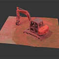 Orange Excavator With Black Bucket Working On Green Grass Outdoor Construction Area