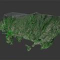 Detailed 3D Mountainous Terrain With Rocky Cliffs Green Vegetation And Steep Slopes