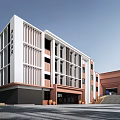 Modern Office Building With Glass Windows And White Brown Exterior Facade