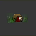Cute Yellow And White Guinea Pig Sniffing Fresh Strawberry On Green Grass