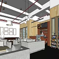 Modern Public Office Space Interior With Sofas Tables Pendant Lights And Wooden Walls