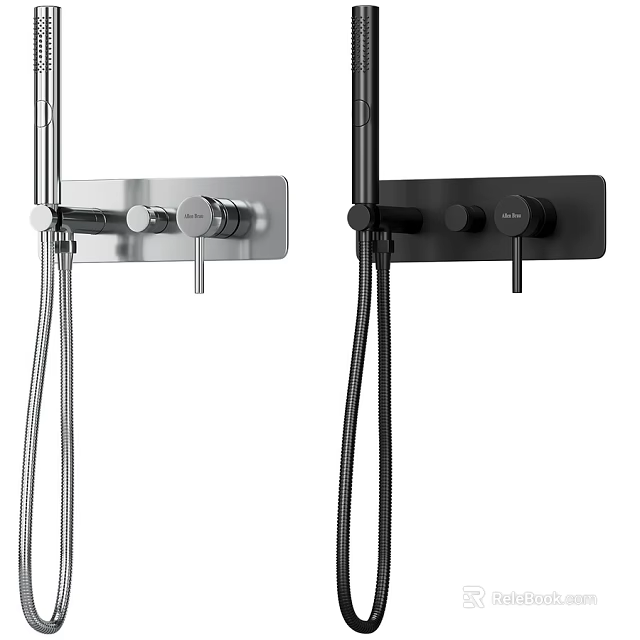Modern Shower Faucet System With Silver And Black Design And Control Knobs 3d model 