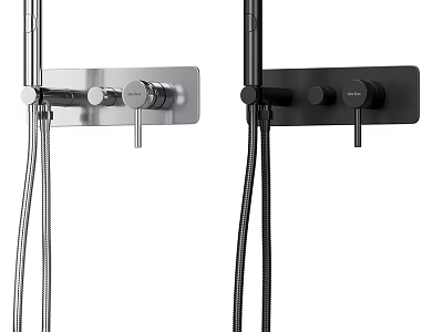 Modern Shower Faucet System With Silver And Black Design And Control Knobs 3d model