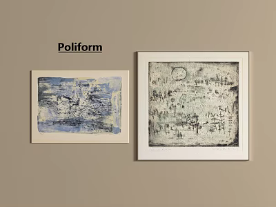 Two Abstract Poliform Oil Paintings With Blue Gray Tones And Intricate Patterns 3d model