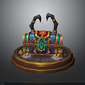 Ornate Decorative Chest With Scorpion Pincers Green Emblem And Glowing Flames