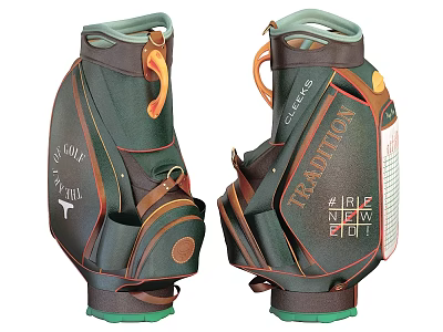 Traditional Green Golf Bag with Multiple Pockets and Straps for Sports 3d model
