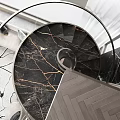 Modern Spiral Staircase With Black Marble Steps And Metal Handrail Design