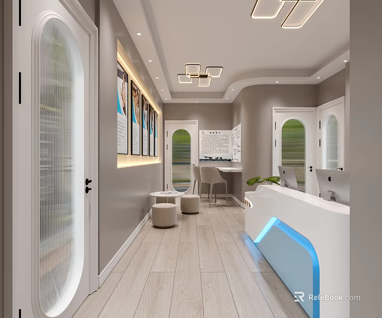 Modern Fitness Gym Interior Featuring Reception Desk And Spacious Workout Area 3d model 