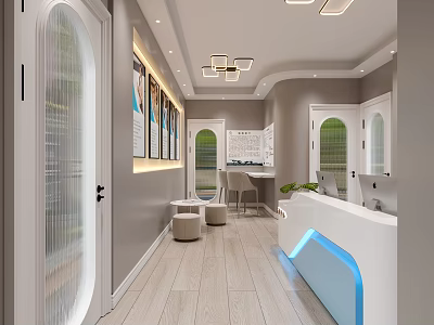 Modern Fitness Gym Interior Featuring Reception Desk And Spacious Workout Area 3d model