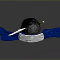 Decorative Silver Sword Hilt With Black Net Wrapped Stone Blue Cloth And Metal Plate