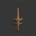 3D Rendered Dinosaur Model with Red Yellow Feathers Head Crest Open Mouth and Sharp Claws