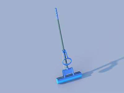 Blue Household Mop With Long Handle And Flat Base For Home Cleaning 3d model