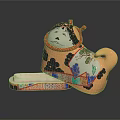 Elegant Oriental Perfume Container With Traditional Floral And Figure Patterns And Gold Accents