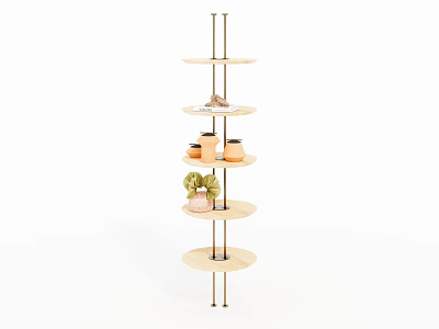 Multi Tier Shelf Unit With Wooden Shelves Metal Frame Holding Storage Jars And Small Plants 3d model