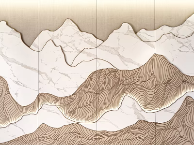 Mountain Shaped Wall Decor With Marble Texture And Wooden Lines Design 3d model