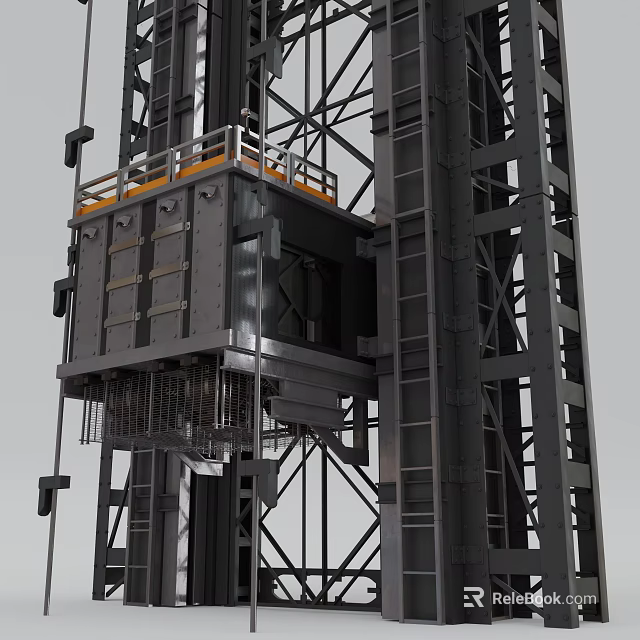 Industrial Elevator Car With Metal Frame Structure And Safety Mechanical Components 3d model 