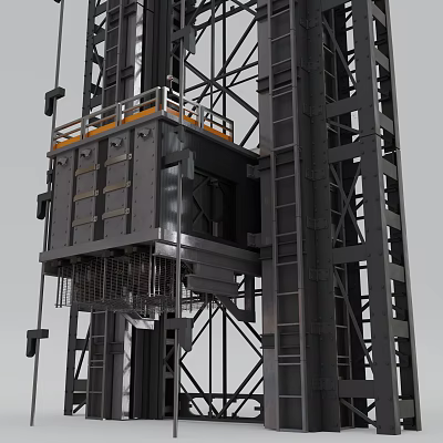 Industrial Elevator Car With Metal Frame Structure And Safety Mechanical Components 3d model