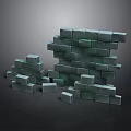 Green Scene Building Blocks Stacked 3D Structure With Gray Background And Decorative Cubes