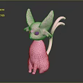 Cute Pink Game Movie Character With Large Ears Long Tail And Purple Eyes