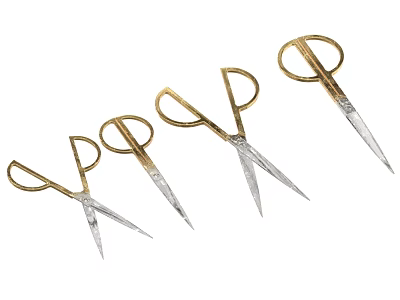 High Quality Hardware Tools Sharp Scissors Set With Gold Handles And Silver Blades 3d model