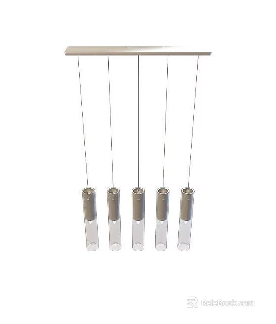 Tech Exhibition Hall Showcasing Five Hanging Transparent Tube Exhibits With Metallic Base 3d model 