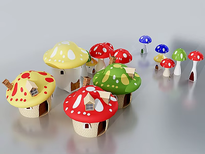 Modern Cartoon Building Mushroom Shape Cartoon Building Children's Toys 3d model