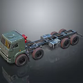 Green Military Truck Chassis with Multiple Wheels and Exposed Frame Structure