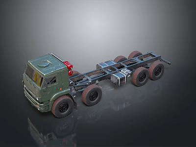 Green Military Truck Chassis with Multiple Wheels and Exposed Frame Structure 3d model