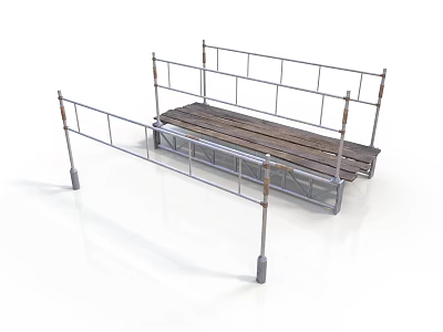Metal Frame Bench Furniture With Wooden Slats And Support Legs 3d model
