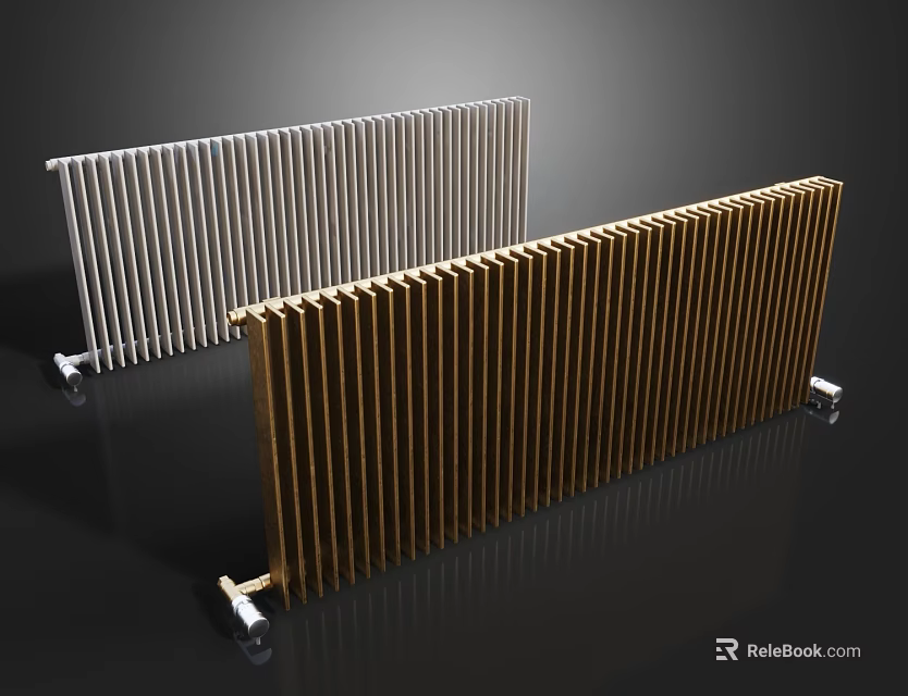 Modern Silver And Gold Radiators With Wheels On Black Background 3d model 