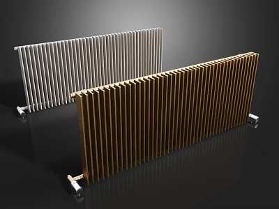 Modern Silver And Gold Radiators With Wheels On Black Background 3d model