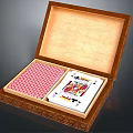 Open Brown Leather Box Containing Playing Cards With King Card And Red Checkered Lining