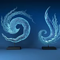 Modern Elegant Decorative Ornament Set With Spiral Wave Flame Like Design And Black Base