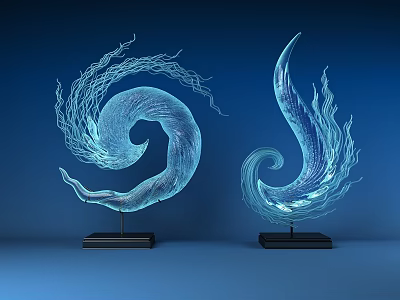 Modern Elegant Decorative Ornament Set With Spiral Wave Flame Like Design And Black Base 3d model