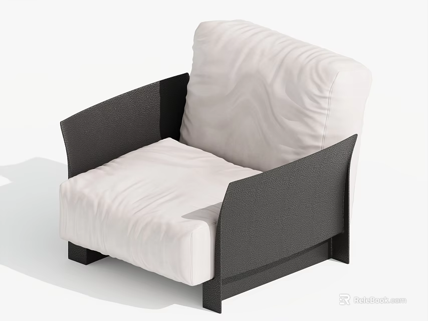 Modern Single Sofa with White Cushions and Black Armrest Frame Design Style 3d model 