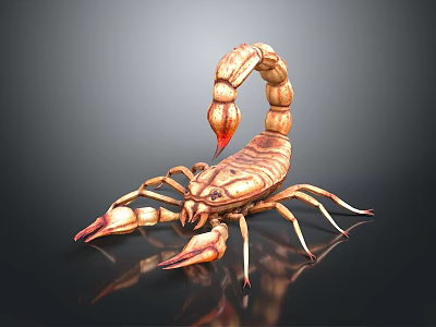 Detailed 3D Scorpion Render With Textured Brown Orange Exoskeleton Claws And Stinger 3d model